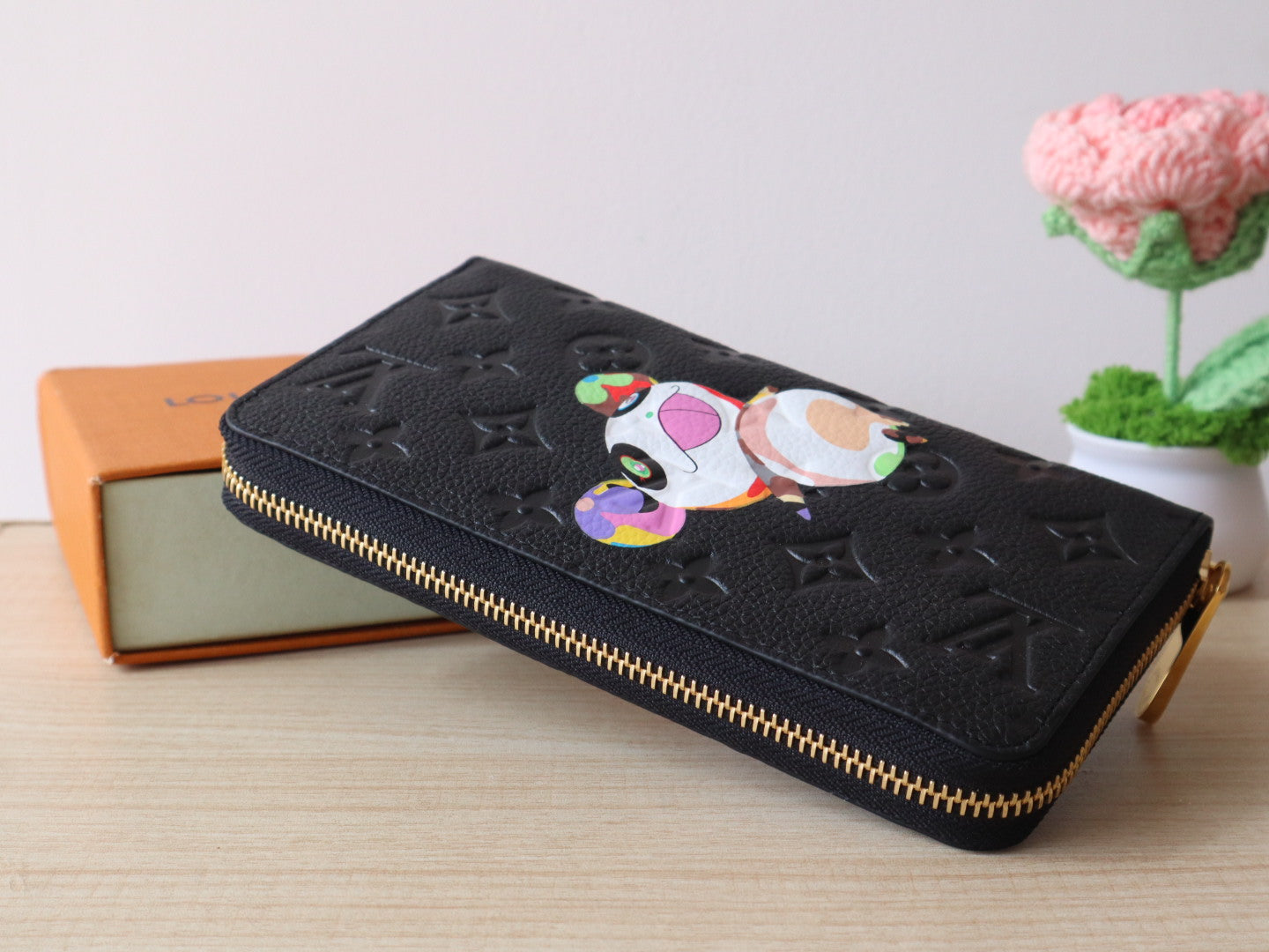 LV × TM Zippy Wallet Panda Black Monogram-embossed Cowhide mysite