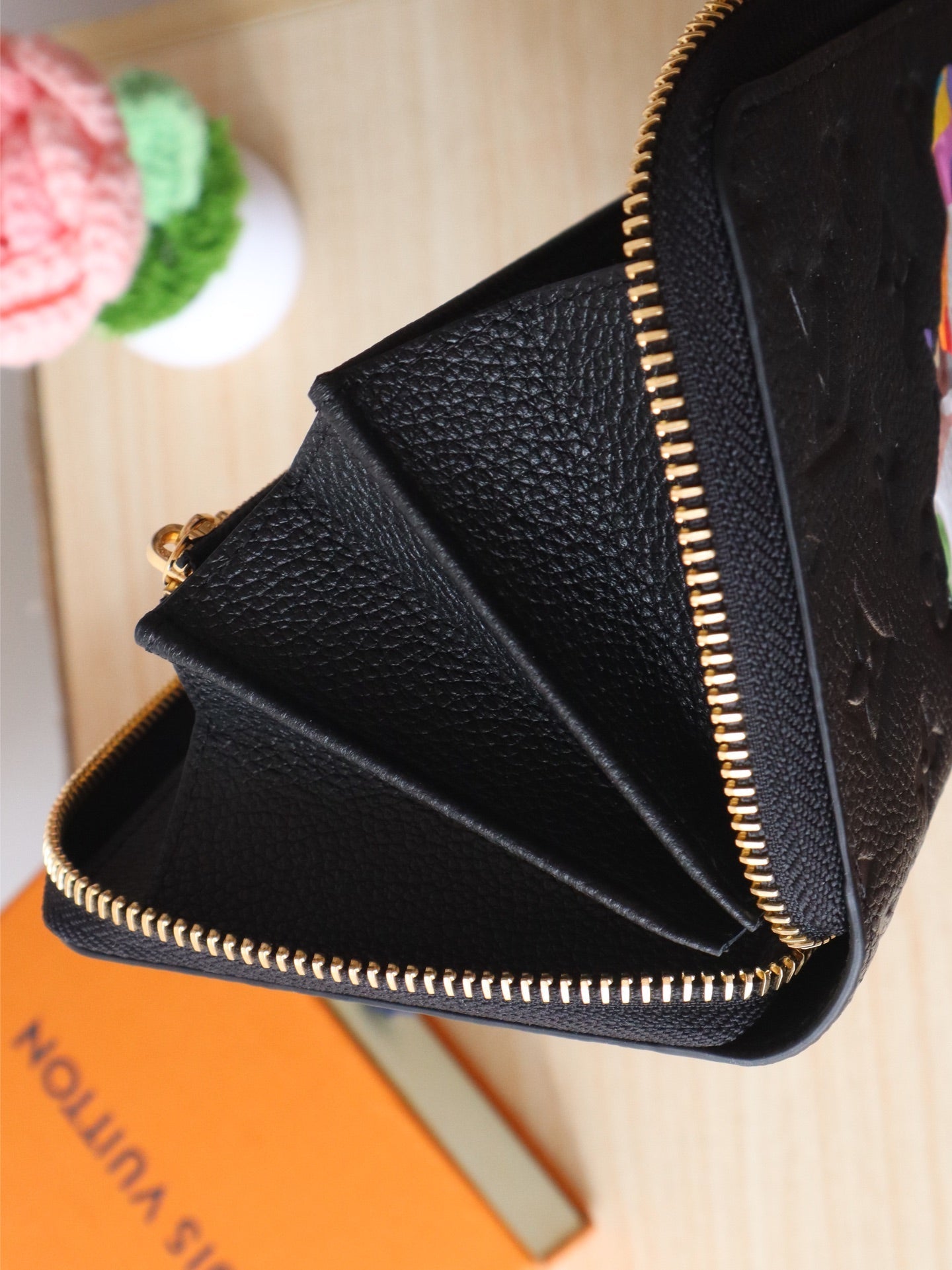 LV × TM Zippy Wallet Panda Black Monogram-embossed Cowhide mysite