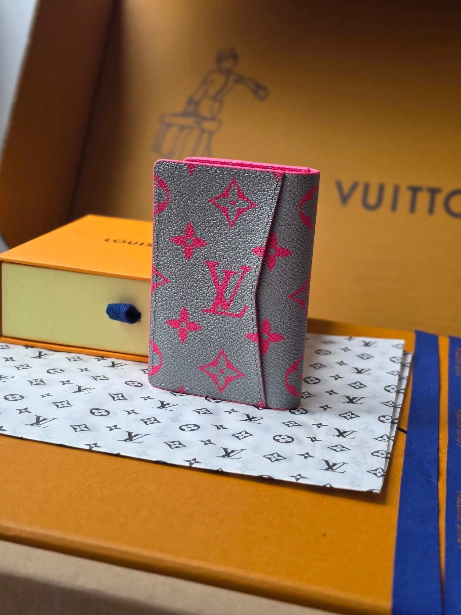 LV M15027 Pocket Organizer Pink Gray Monogram Glow Canvas & Cowhide mysite