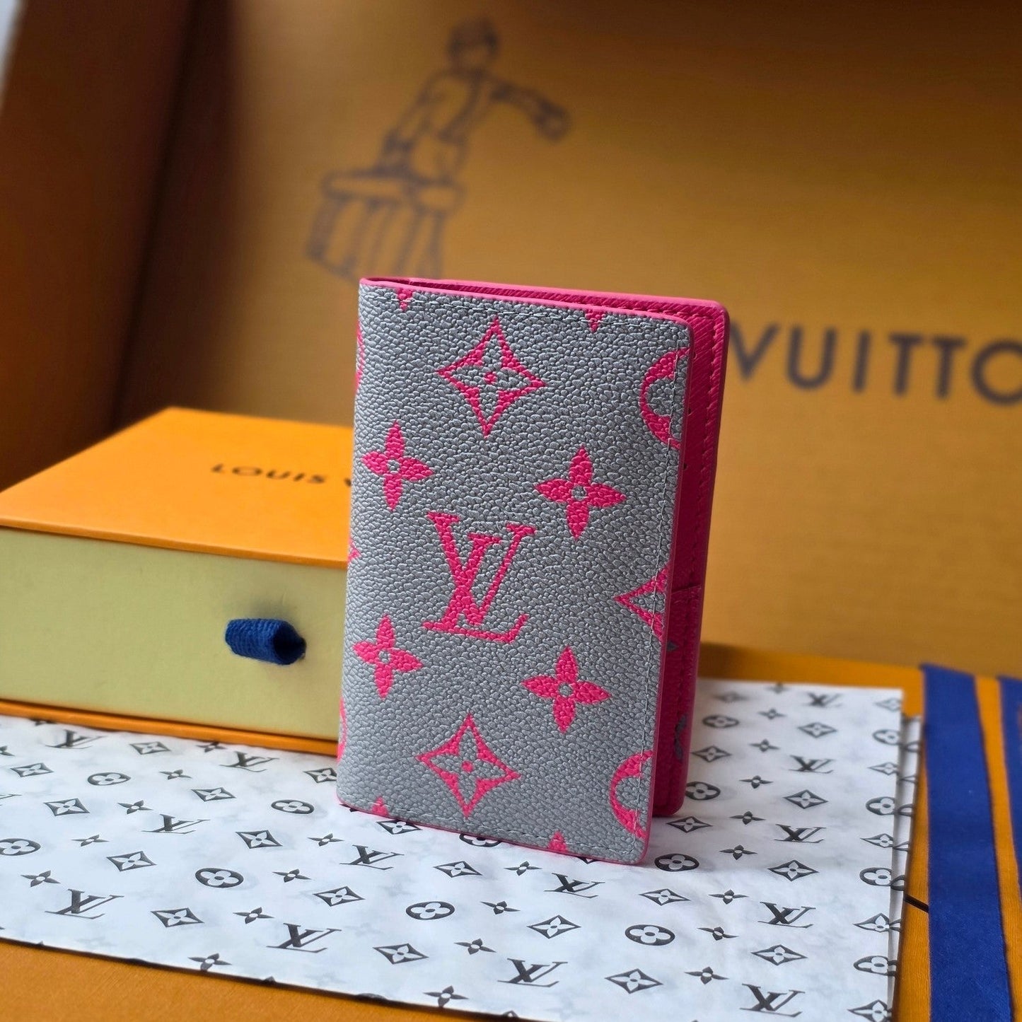 LV M15027 Pocket Organizer Pink Gray Monogram Glow Canvas & Cowhide mysite