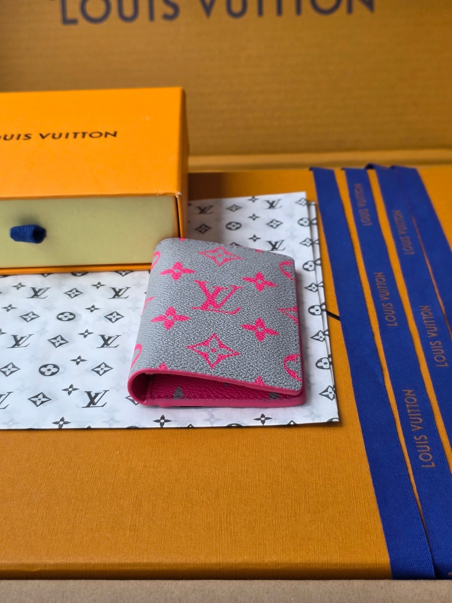 LV M15027 Pocket Organizer Pink Gray Monogram Glow Canvas & Cowhide mysite