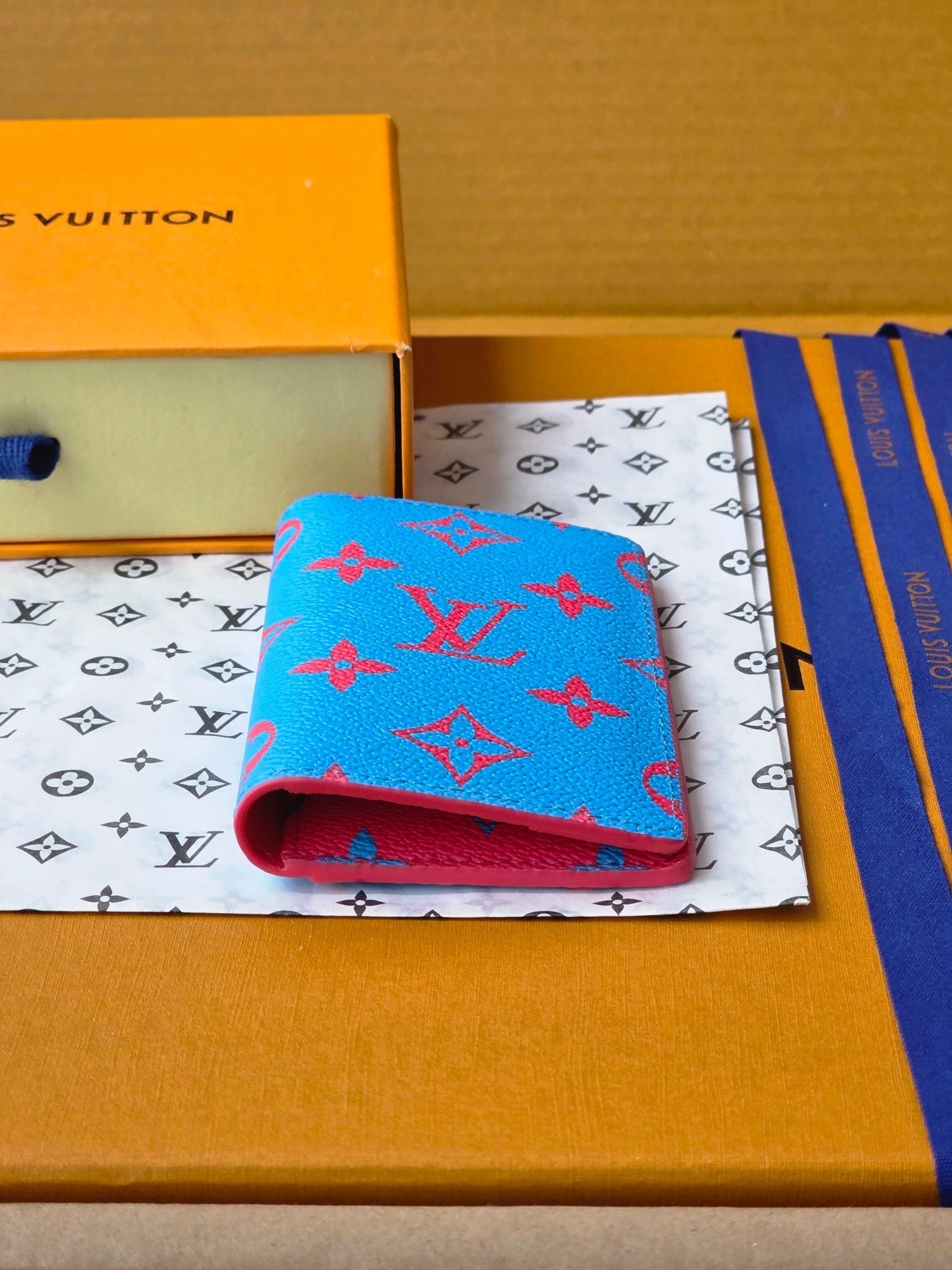 LV M14767 Pocket Organizer Blue Red Monogram Glow Canvas & Cowhide mysite