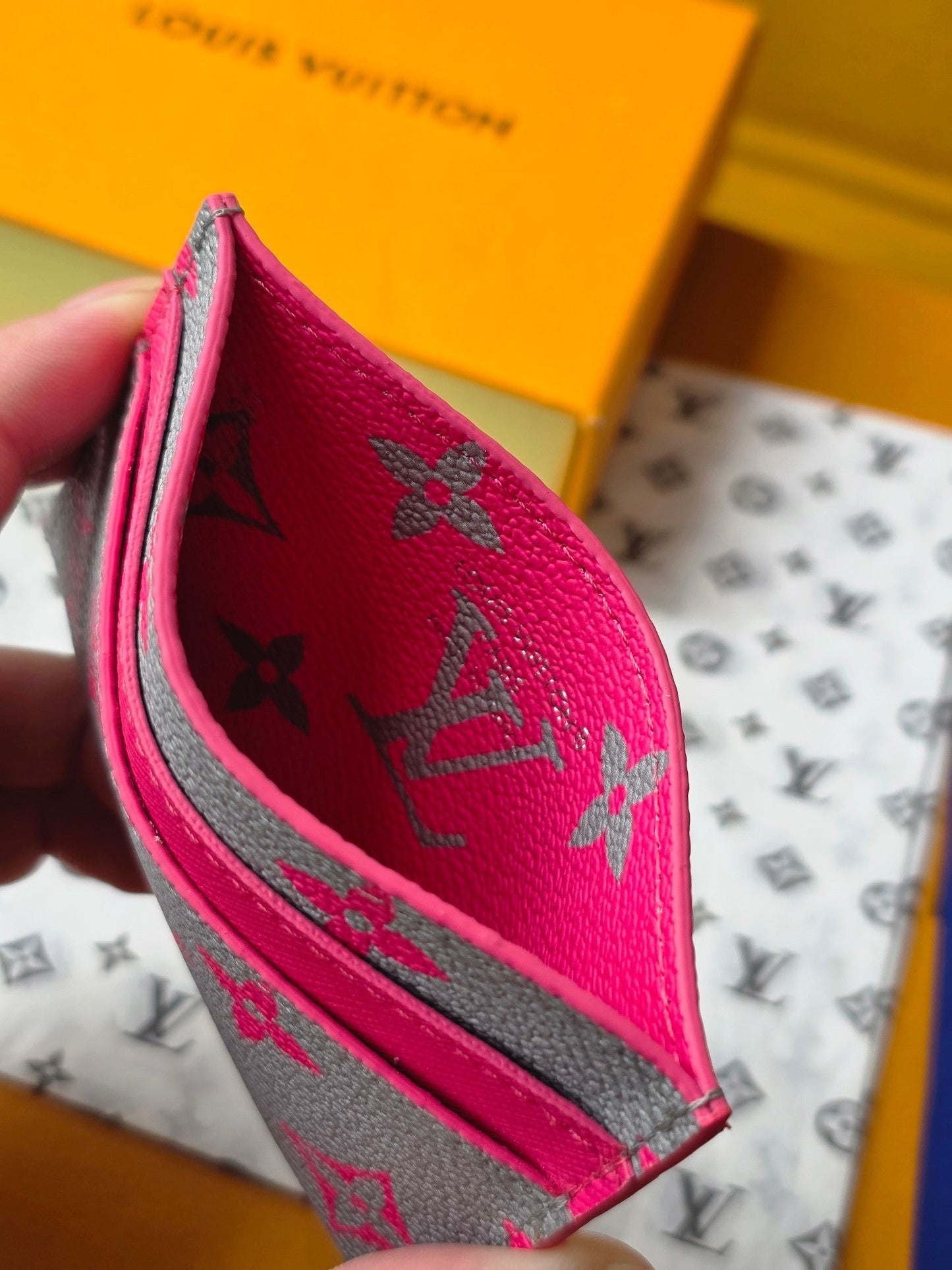 LV M14771 Double Card Holder Pink Gray Monogram Glow Canvas & Cowhide mysite