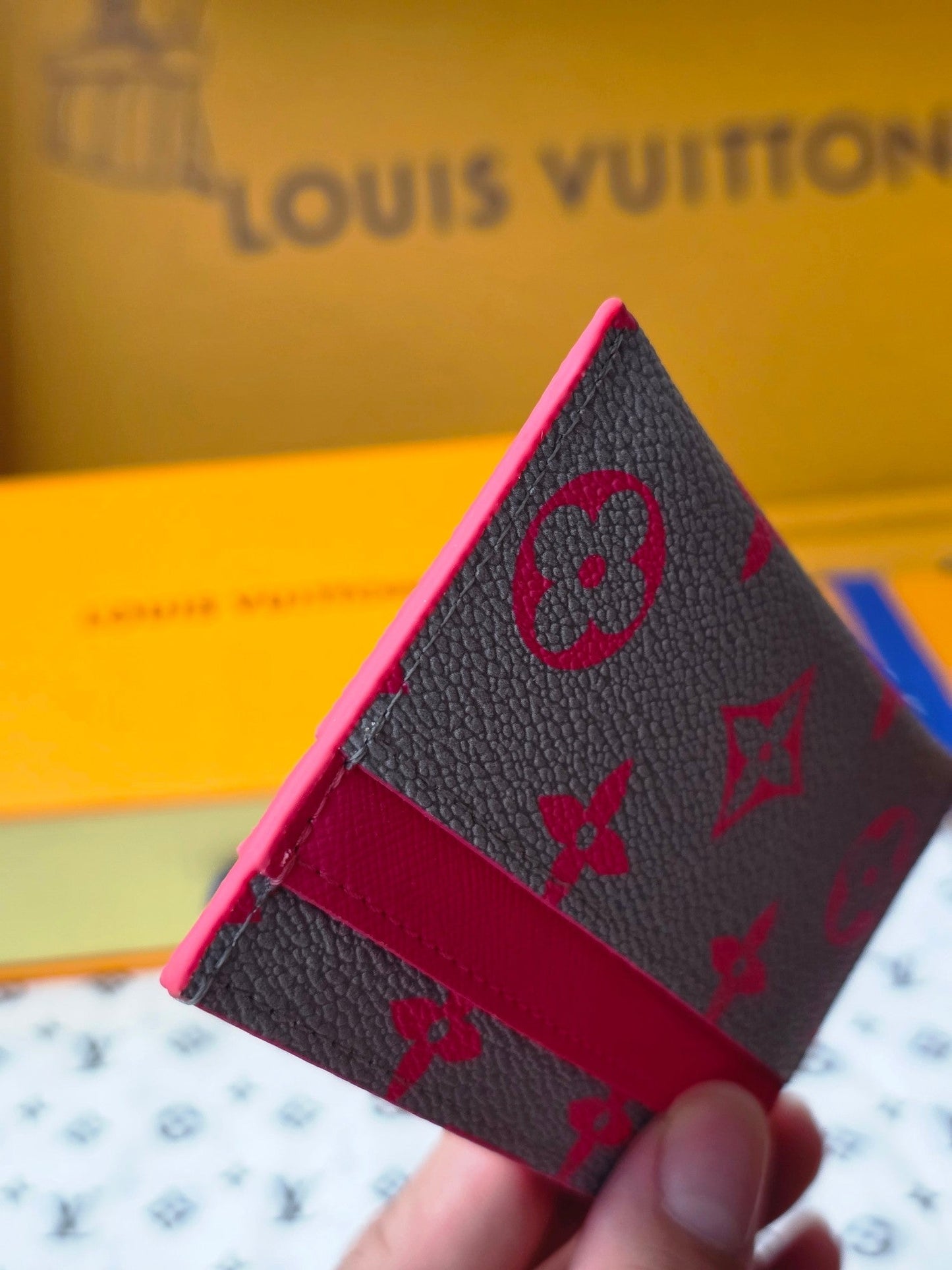 LV M14771 Double Card Holder Pink Gray Monogram Glow Canvas & Cowhide mysite