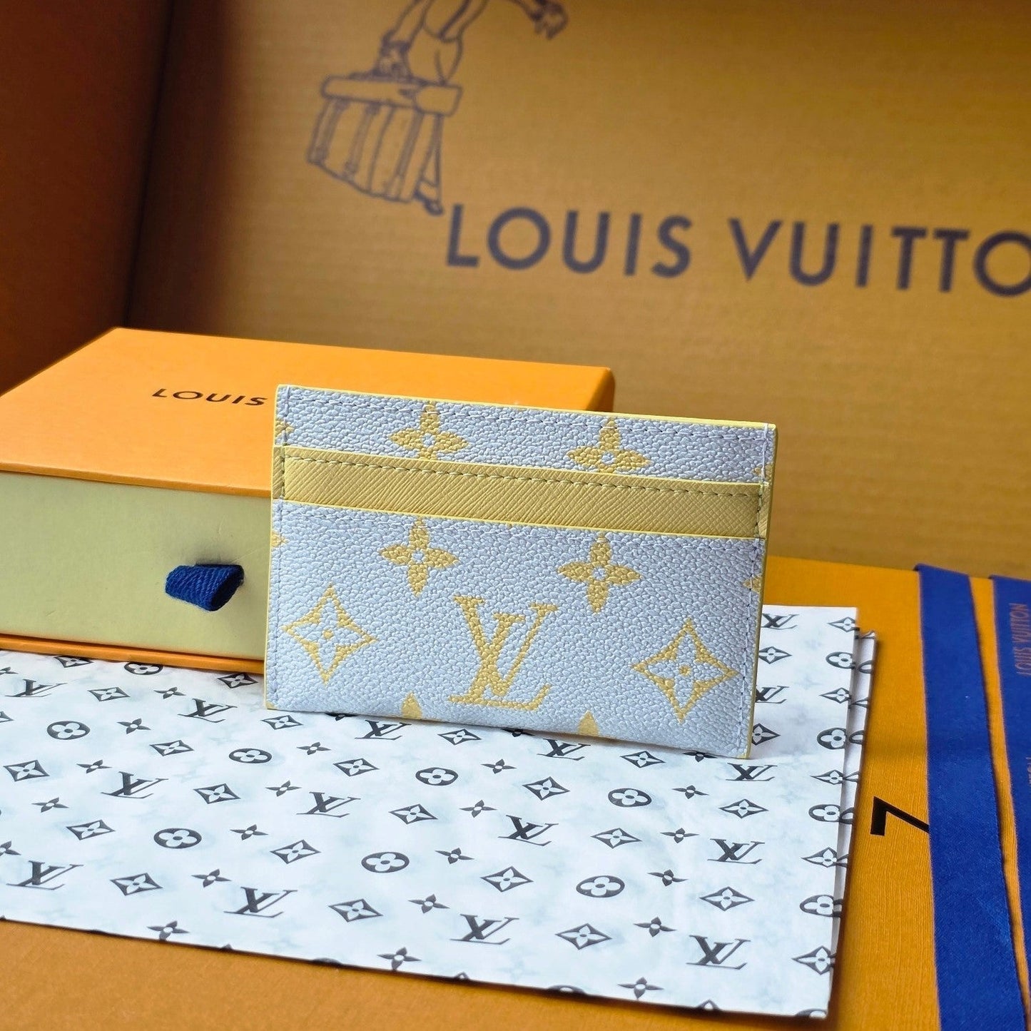 LV M14771 Double Card Holder  Gray Yellow Monogram Glow Canvas & Cowhide mysite