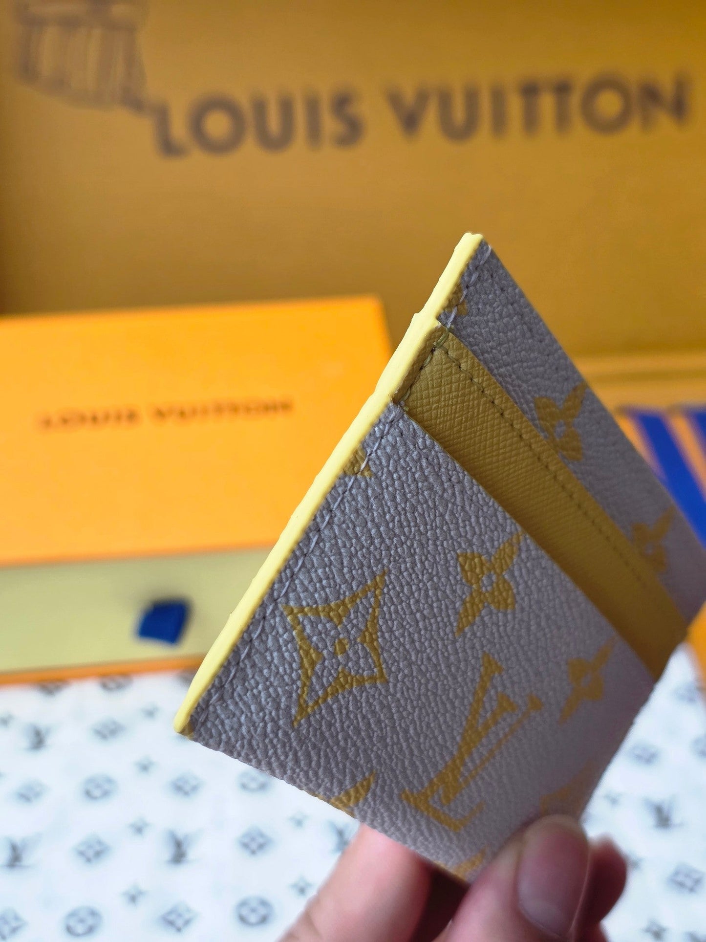 LV M14771 Double Card Holder  Gray Yellow Monogram Glow Canvas & Cowhide mysite