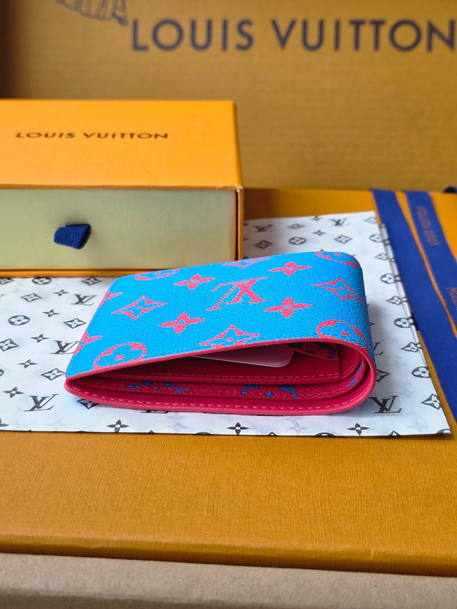 LV M14694 Multiple Wallet Blue Red Monogram Glow Canvas & Cowhide mysite