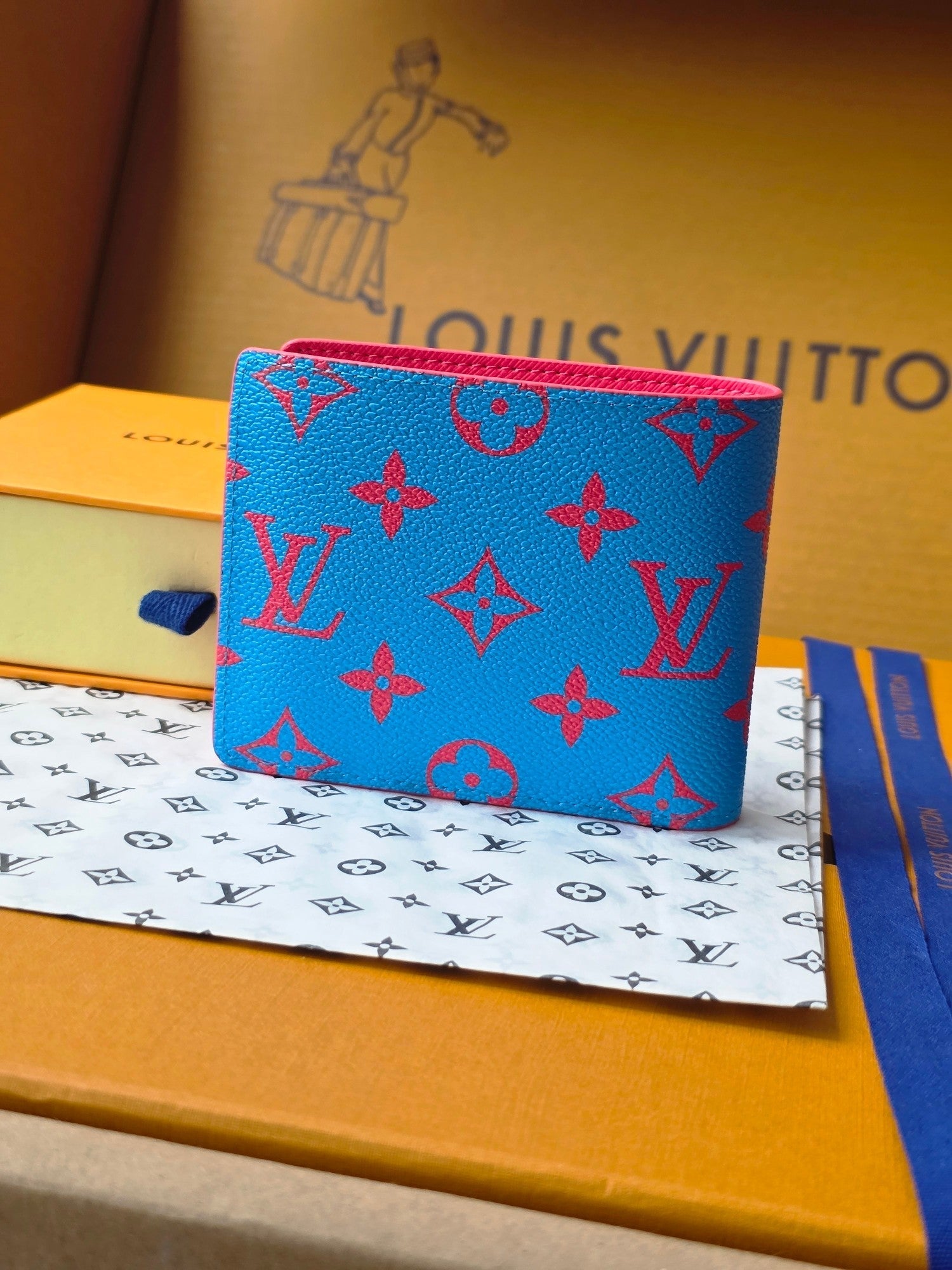 LV M14694 Multiple Wallet Blue Red Monogram Glow Canvas & Cowhide mysite