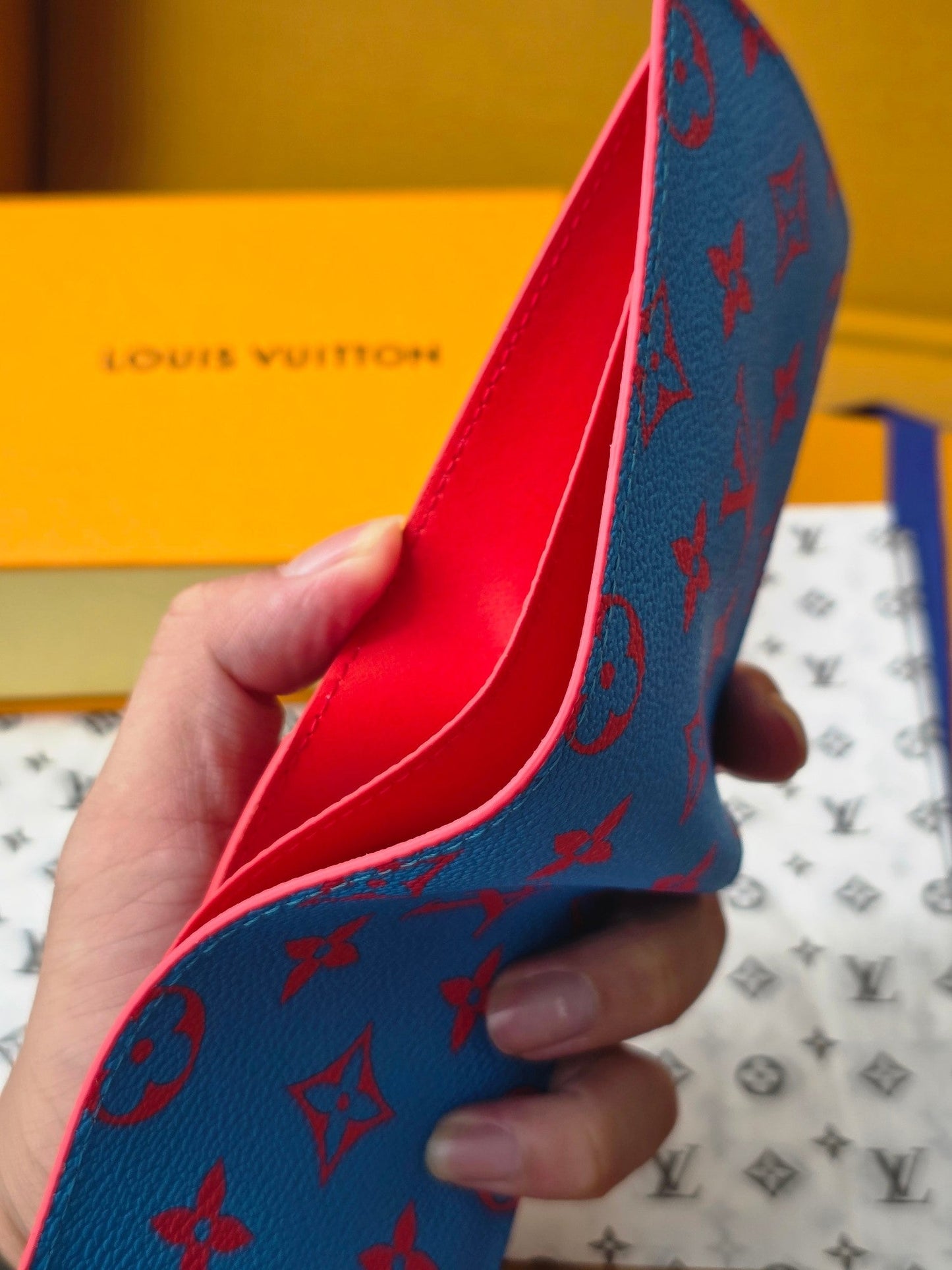 LV M14694 Multiple Wallet Blue Red Monogram Glow Canvas & Cowhide mysite