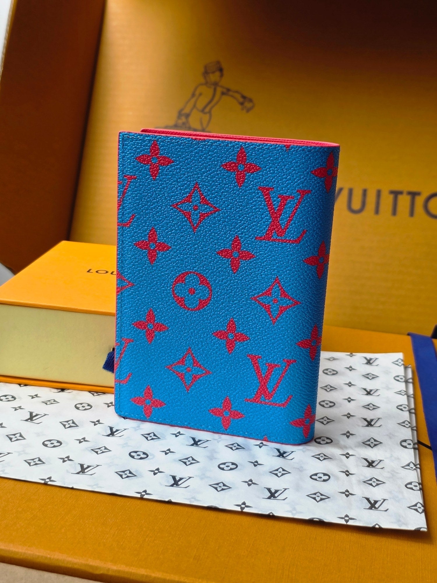 LV M14770 Passport Cover Blue Red Monogram Glow Canvas & Cowhide mysite