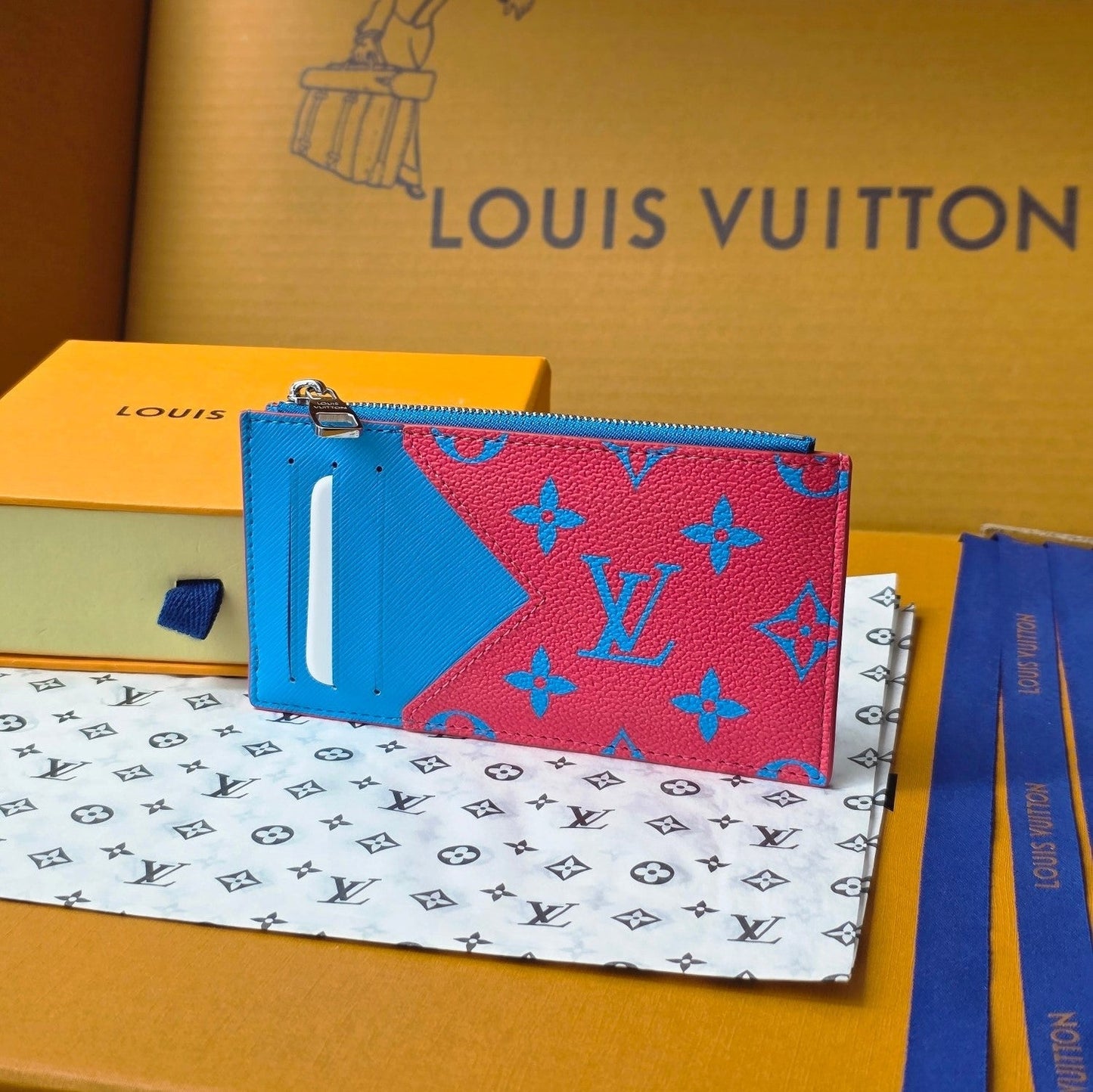 LV M14762 Coin Card Holder Blue Red Monogram Glow Canvas & Cowhide mysite