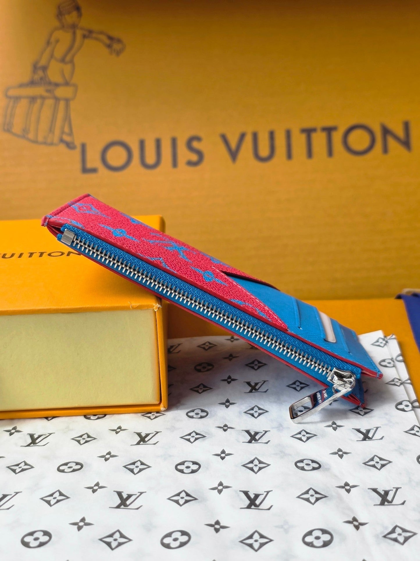 LV M14762 Coin Card Holder Blue Red Monogram Glow Canvas & Cowhide mysite