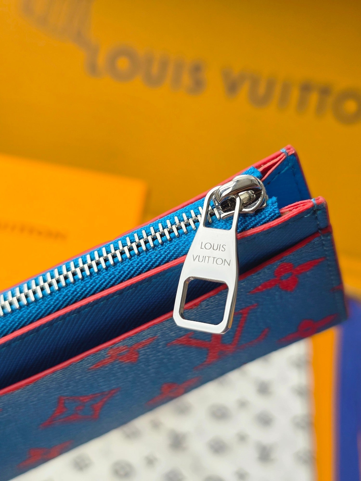 LV M14762 Coin Card Holder Blue Red Monogram Glow Canvas & Cowhide mysite