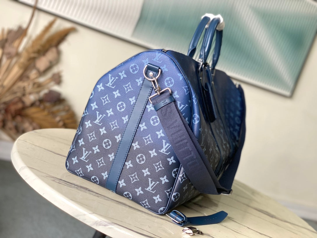 KEEPALL BANDOULIÈRE 55 IN NAVY GREEN MONOGRAM GRADIENT CANVAS mysite