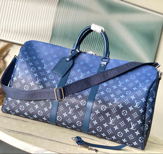 KEEPALL BANDOULIÈRE 55 IN NAVY GREEN MONOGRAM GRADIENT CANVAS mysite