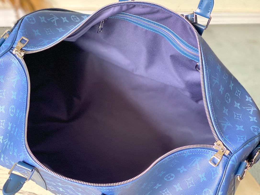 KEEPALL BANDOULIÈRE 55 IN NAVY GREEN MONOGRAM GRADIENT CANVAS mysite