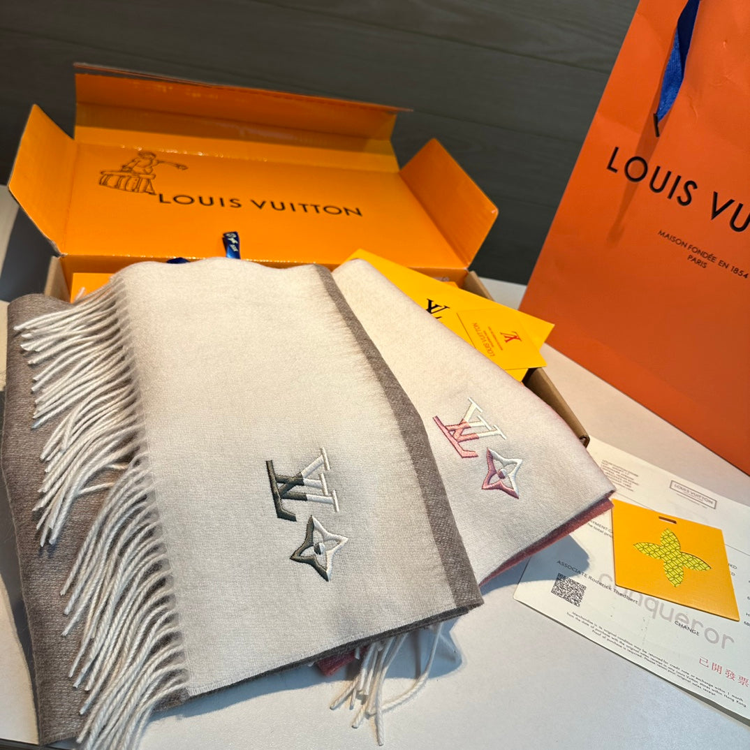 SCARF 185 CM IN MEDIUM BROWN MIX WHITE CASHMERE 390093 mysite