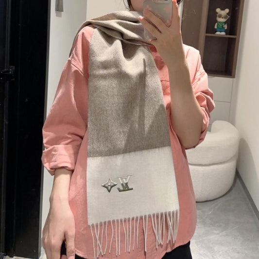 SCARF 185 CM IN MEDIUM BROWN MIX WHITE CASHMERE 390093 mysite