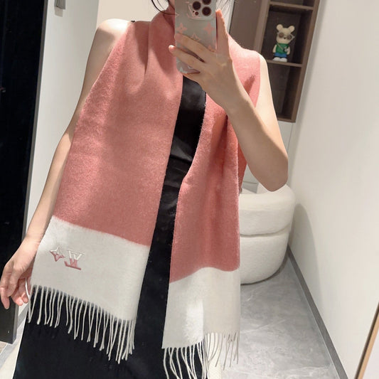 SCARF 185 CM IN BLUSH PINK MIX WHITE CASHMERE 390094 mysite