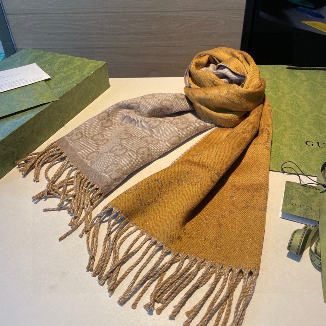 SCARF IN PEANUT BROWN AND KHAKI BROWN WOOL 405142 mysite