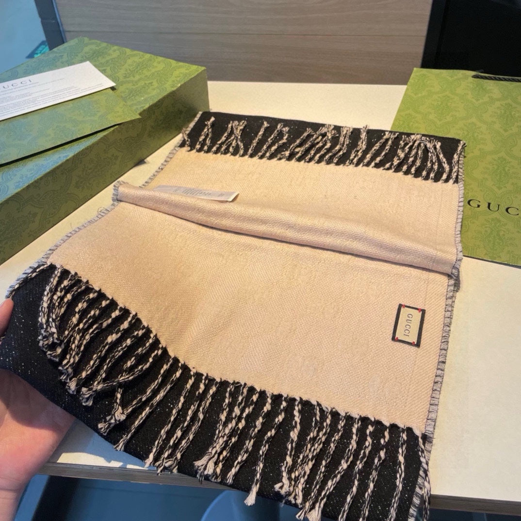 SCARF IN BLACK AND BEIGE WOOL 405144 mysite