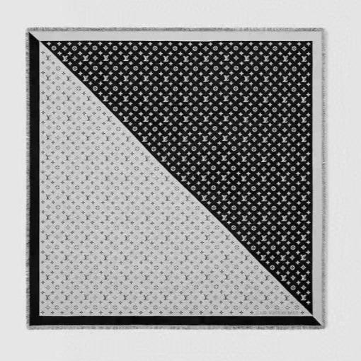 MONOGRAM 140 CM SQUARE SCARF IN BLACK MIX WHITE CASHMERE 391107 mysite