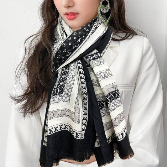 SCARF 200 CM IN BLACK MIX WHITE CASHMERE 394889 mysite