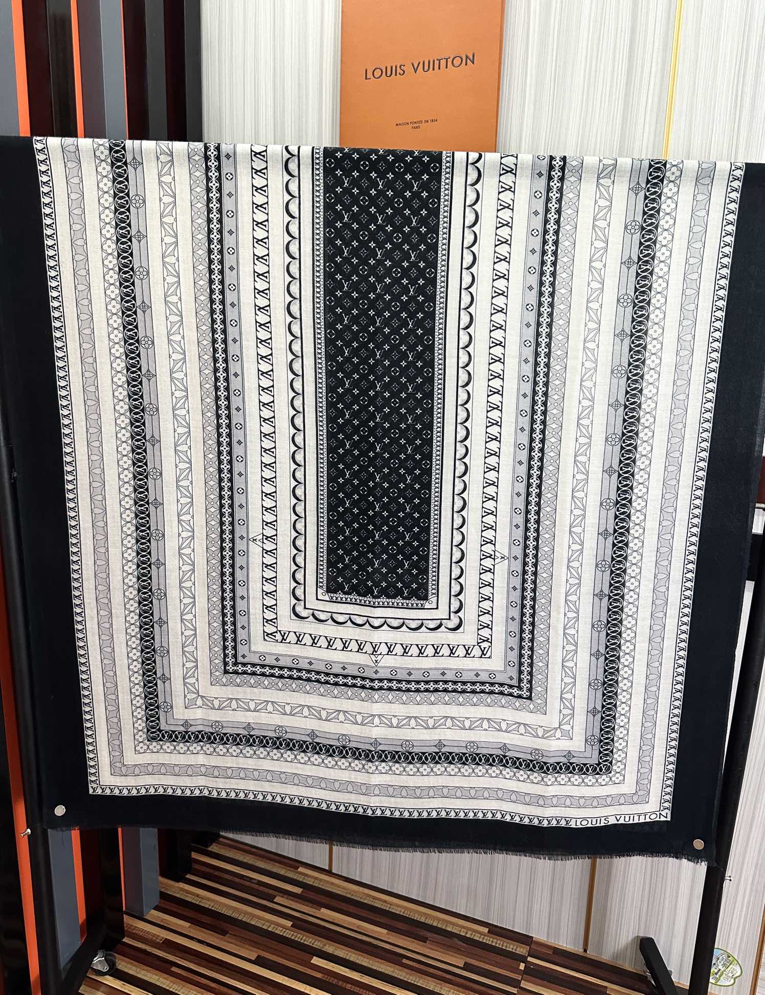 SCARF 200 CM IN BLACK MIX WHITE CASHMERE 394889 mysite