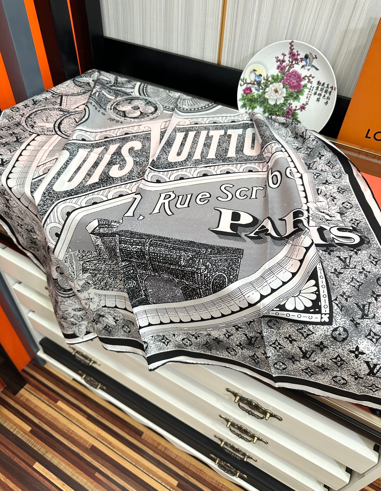 SQUARE SILK SCARF MALLES MERVEILLEUSES 90 CM BLACK MIX WHITE 399997 mysite