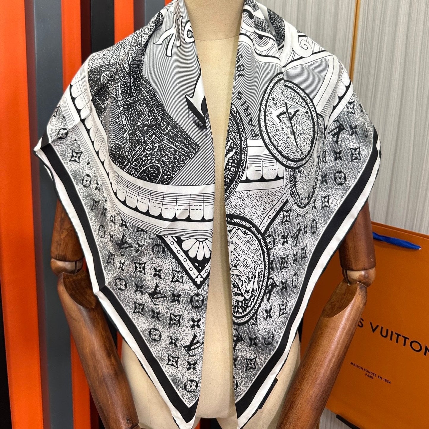 SQUARE SILK SCARF MALLES MERVEILLEUSES 90 CM BLACK MIX WHITE 399997 mysite