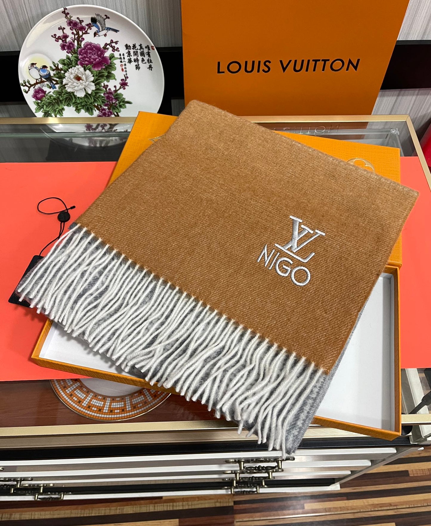 SCARF 200 CM IN BROWN MIX GREY CASHMERE 400011 mysite