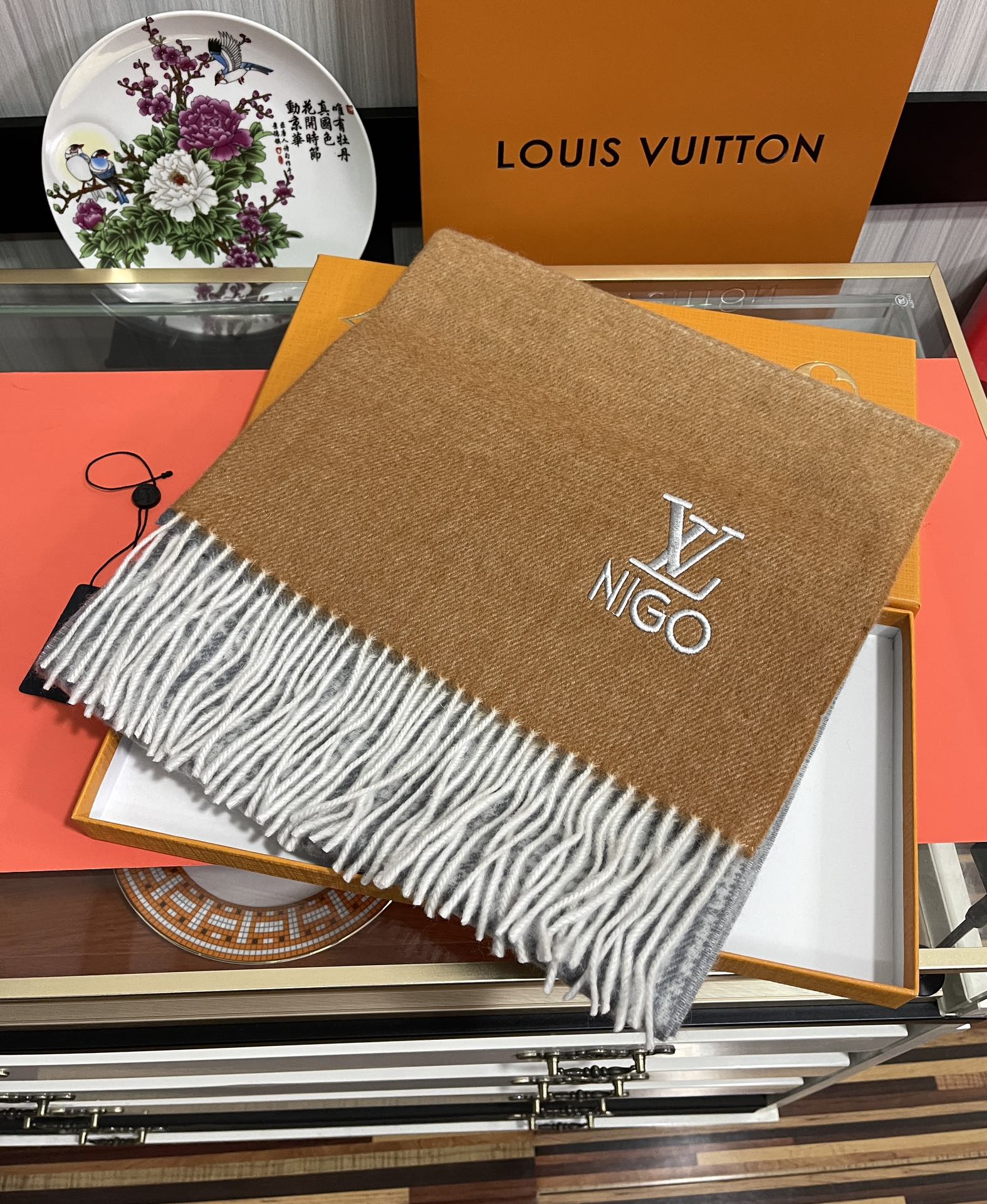 SCARF 200 CM IN BROWN MIX GREY CASHMERE 400011 mysite