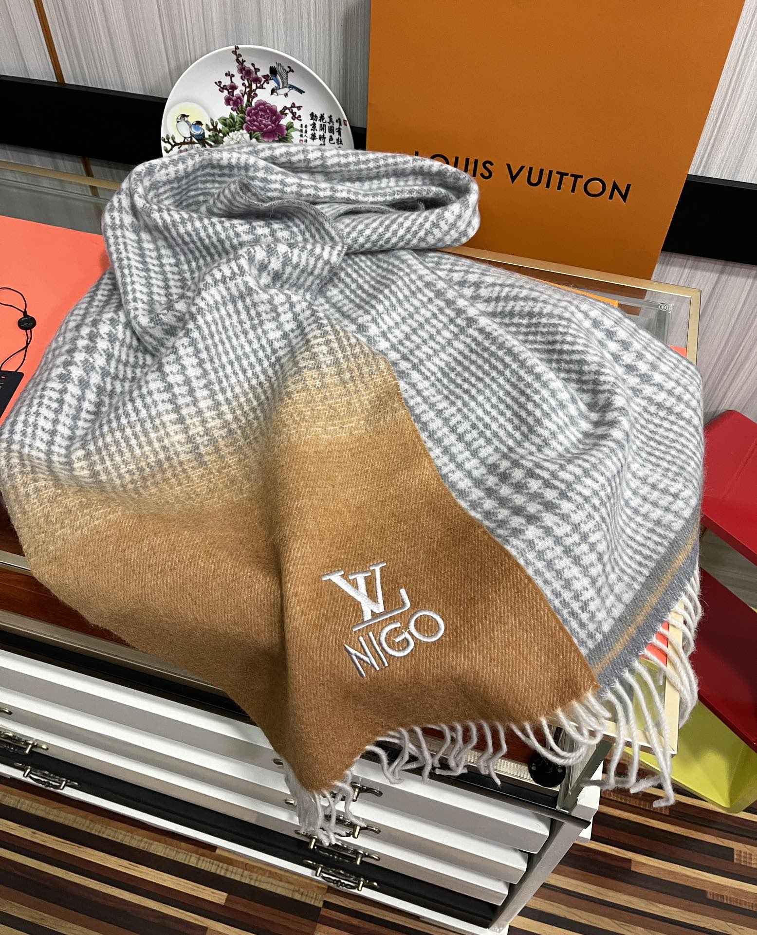 SCARF 200 CM IN BROWN MIX GREY CASHMERE 400011 mysite