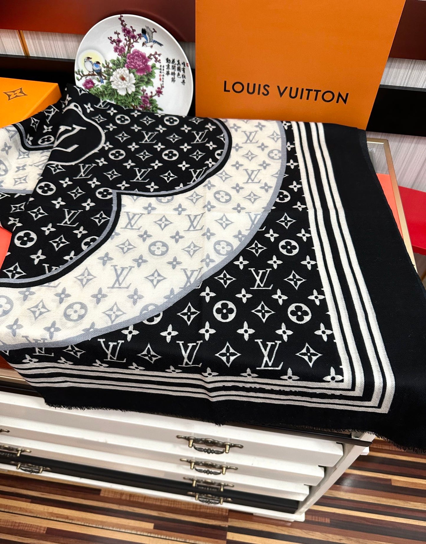 SCARF 200 CM IN BLACK MIX WHITE CASHMERE 400030 mysite