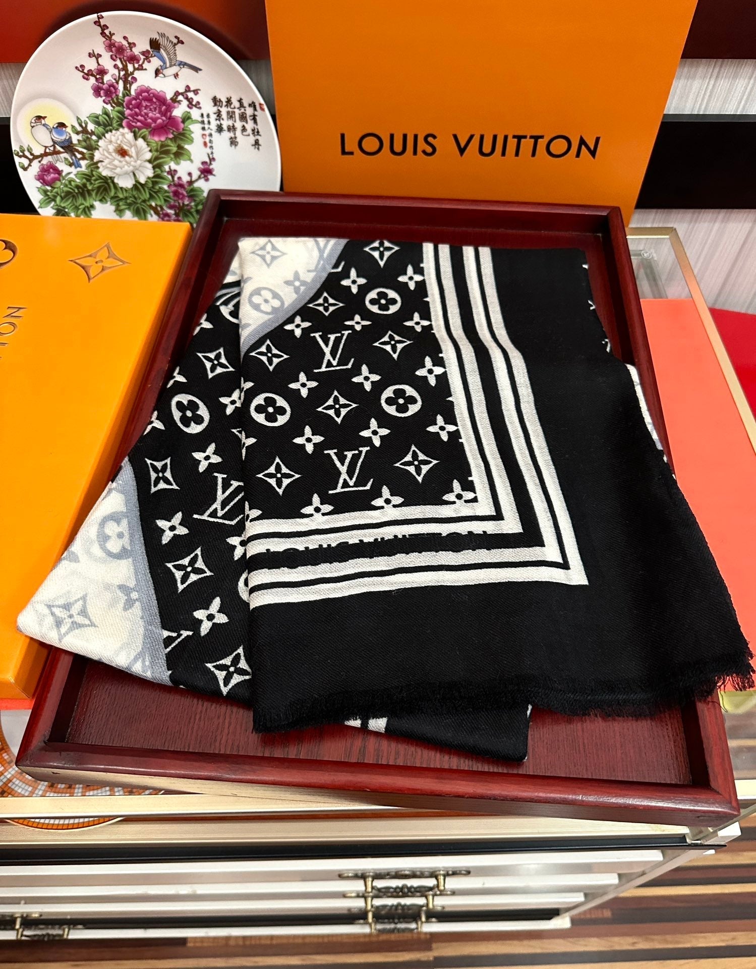 SCARF 200 CM IN BLACK MIX WHITE CASHMERE 400030 mysite