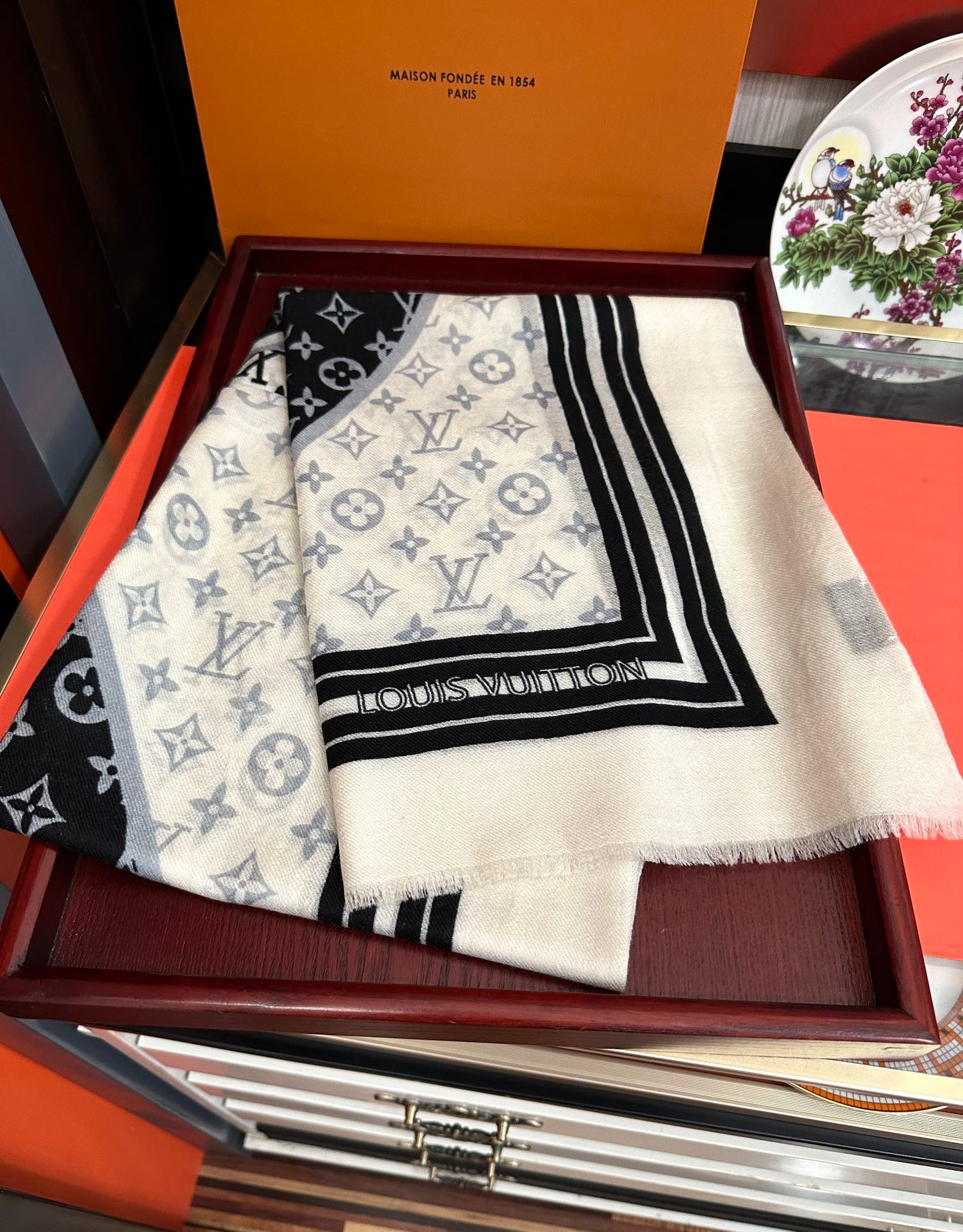 SCARF 200 CM IN BLACK MIX WHITE CASHMERE 400032 mysite