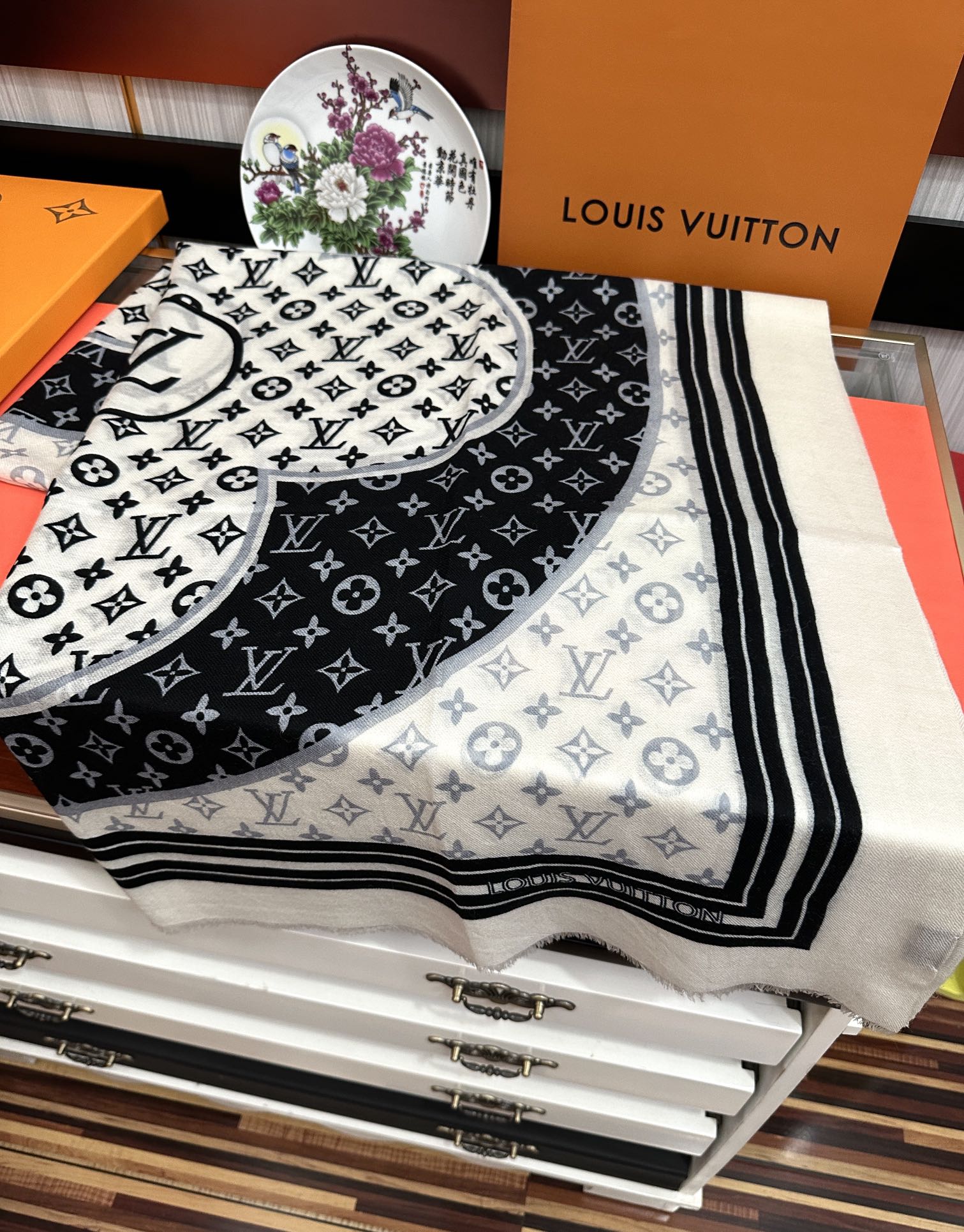 SCARF 200 CM IN BLACK MIX WHITE CASHMERE 400032 mysite