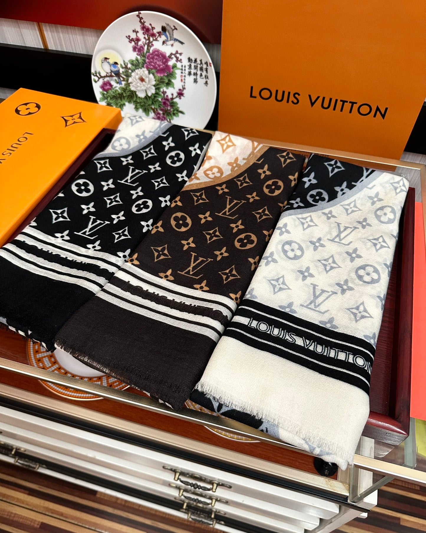 SCARF 200 CM IN BLACK MIX WHITE CASHMERE 400032 mysite