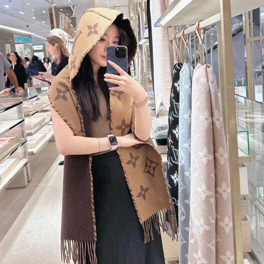 SCARF 196 CM IN COFFEE BROWN LAMBSWOOL AND CASHMERE 393080 mysite