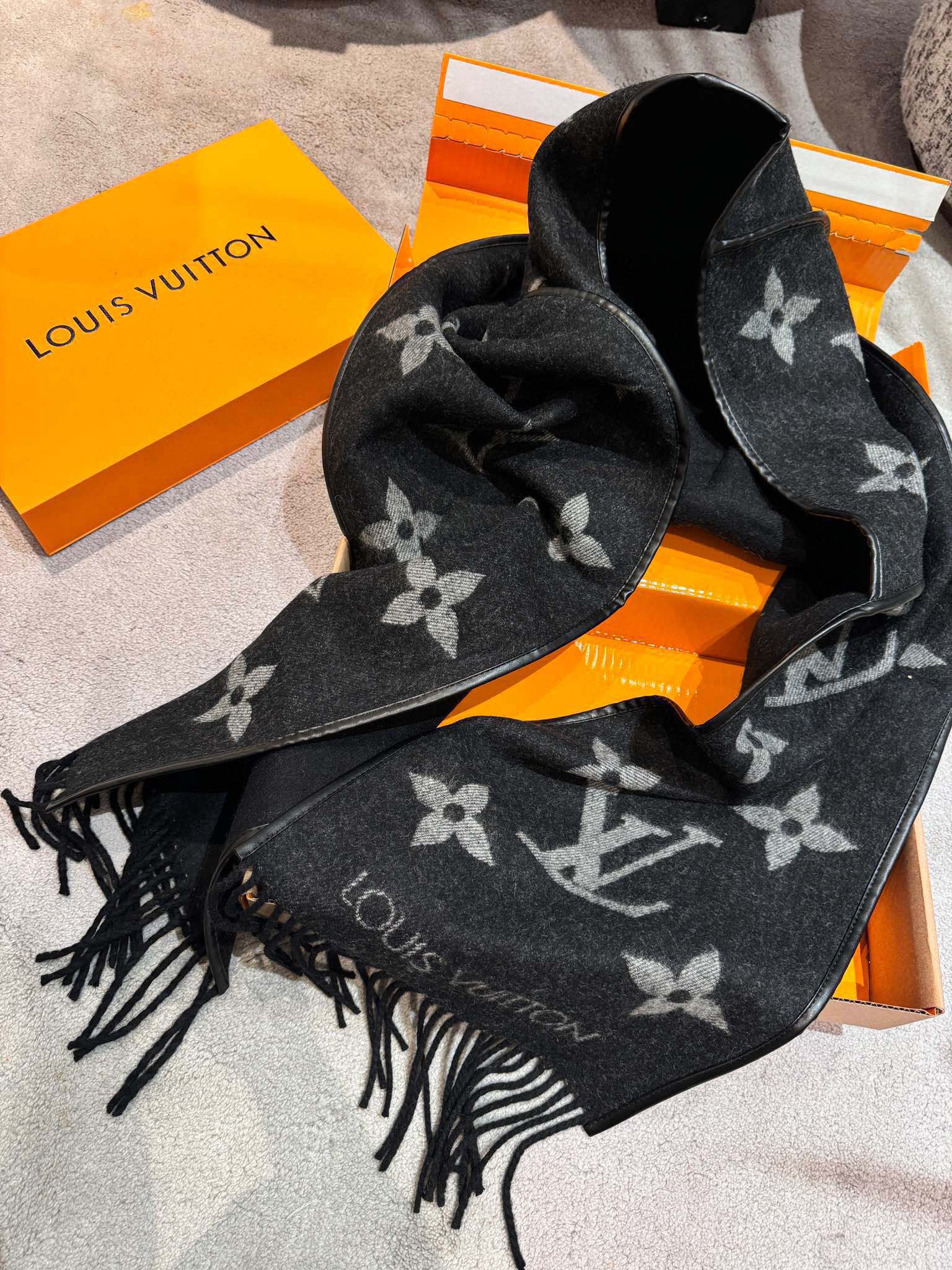 SCARF 196 CM IN BLACK MIX WHITE LAMBSWOOL AND CASHMERE 393081 mysite