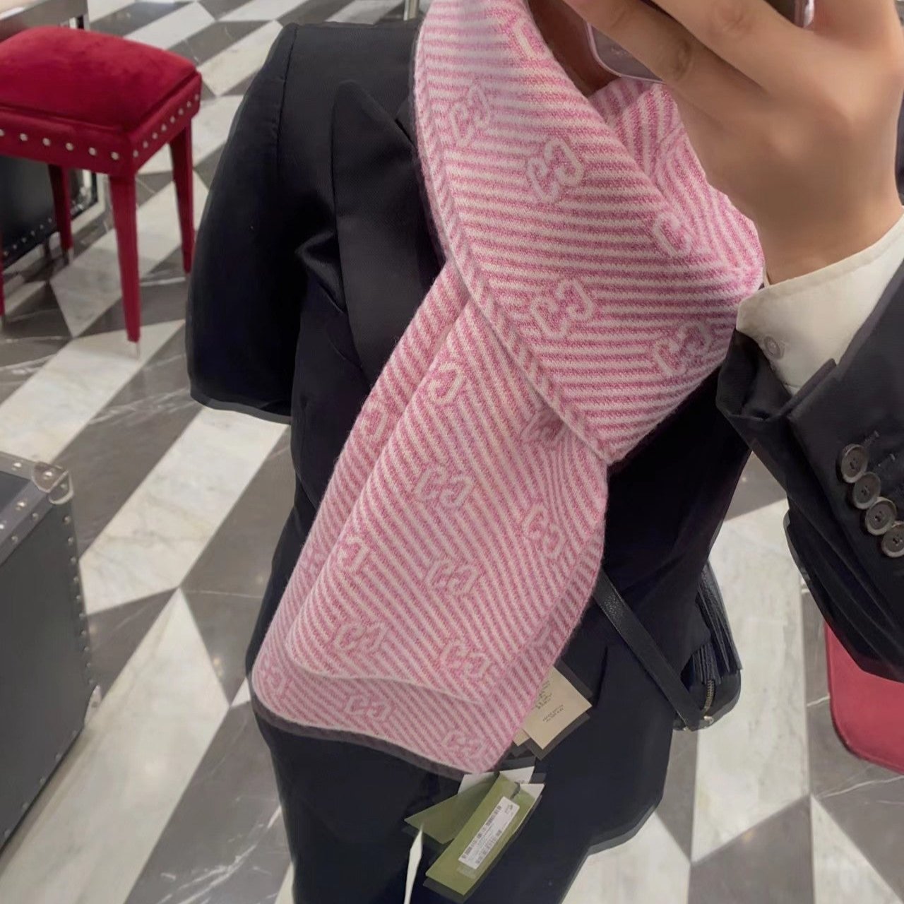 SCARF 195 CM IN LIGHT PINK WOOL 401497 mysite
