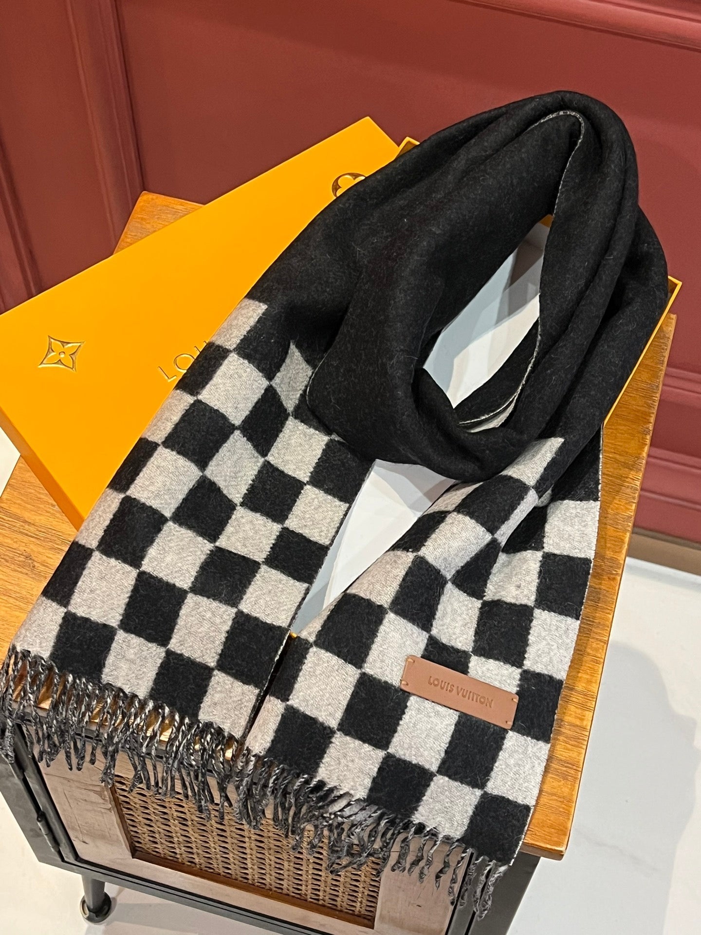 DAMIER SCARF 180 CM IN BLACK MIX WHITE CASHMERE 388315 mysite
