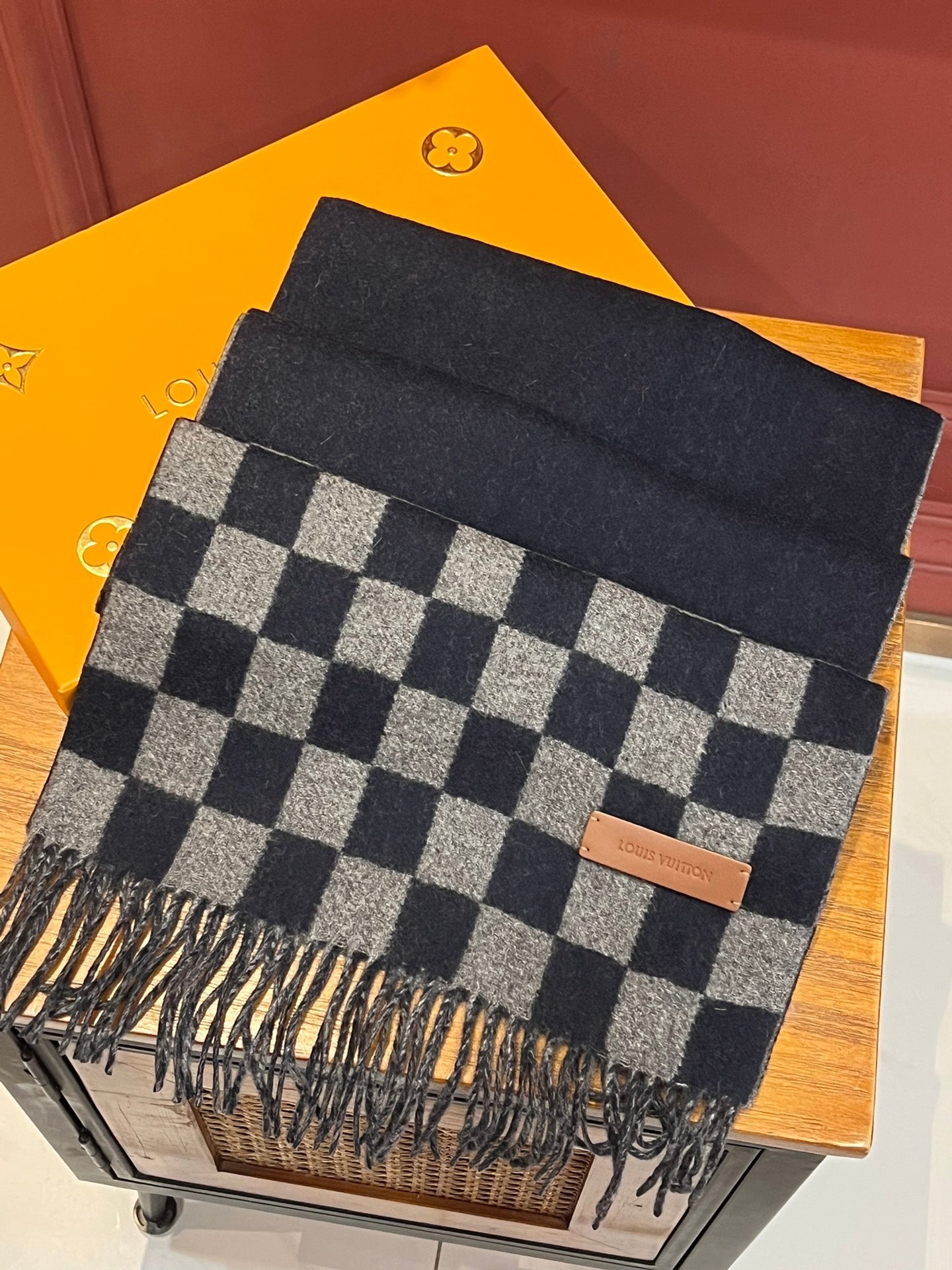 DAMIER SCARF 180 CM IN MIDNIGHT BLUE MIX GRAY CASHMERE 388316 mysite