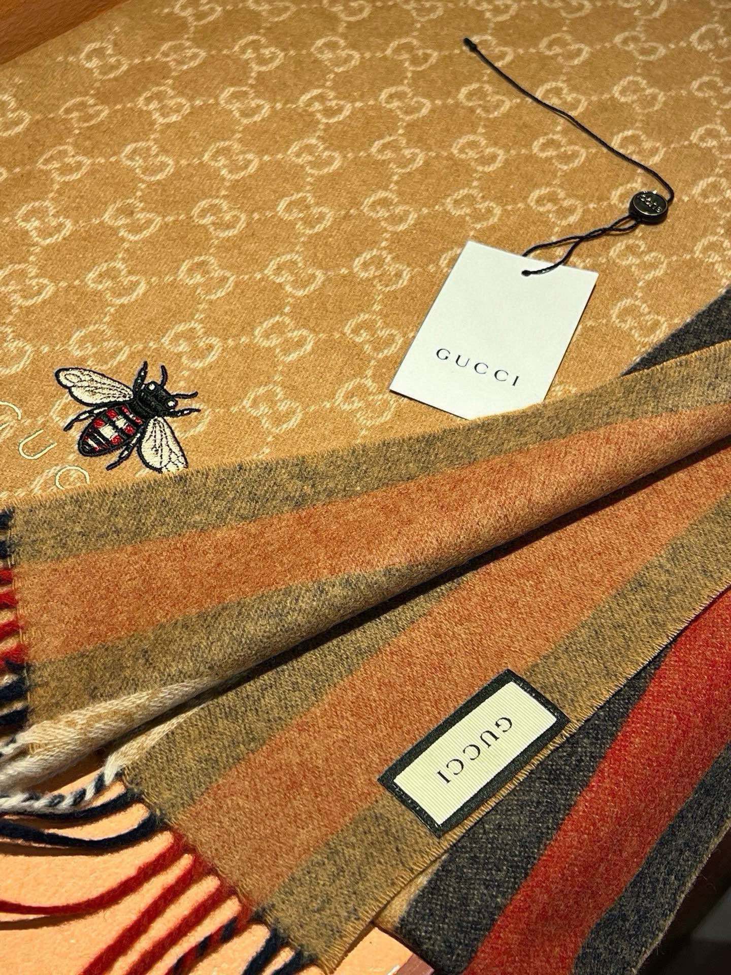 SCARF 180 CM IN COPPER BROWN CASHMERE WITH BEE PATTERN 396474 mysite