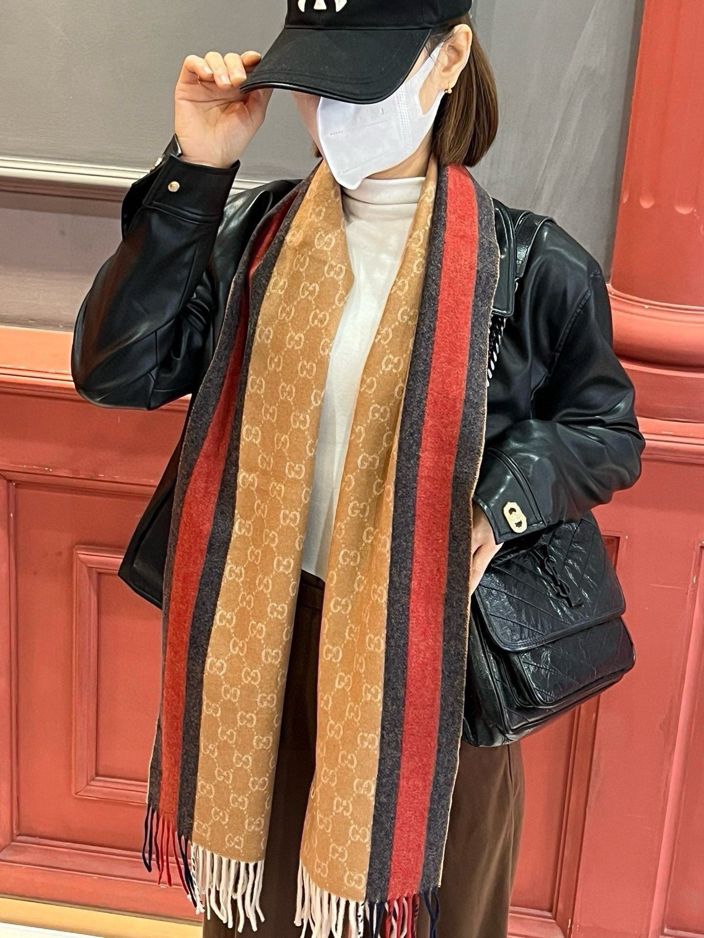 SCARF 180 CM IN COPPER BROWN CASHMERE WITH BEE PATTERN 396474 mysite