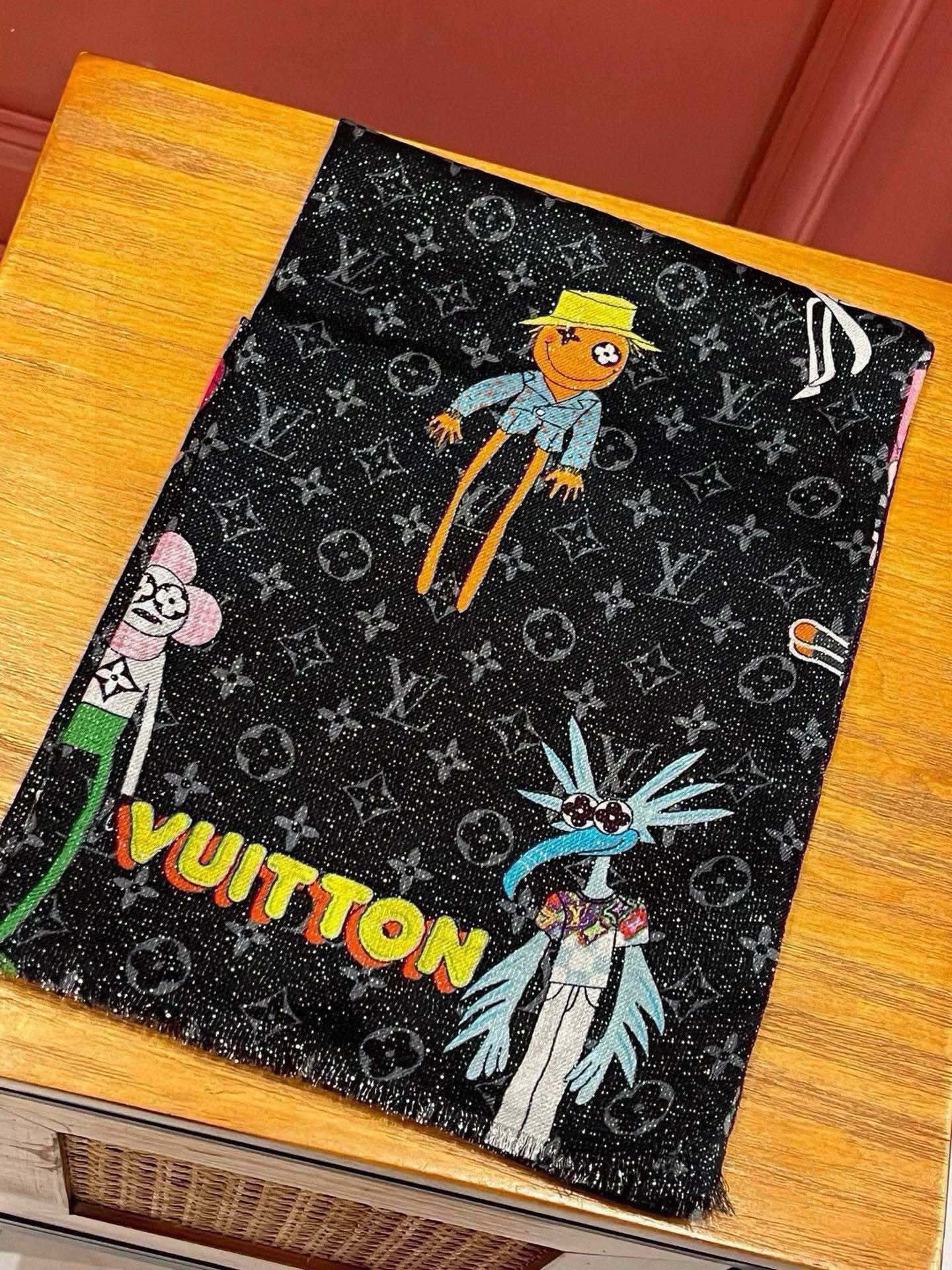 LONG SCARF 200 CM IN BLACK MONOGRAM CASHMERE 396507 mysite