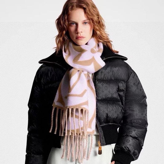 MEDALLION SCARF 235 CM IN PEANUT BROWN MIX WHITE WOOL 399899 mysite