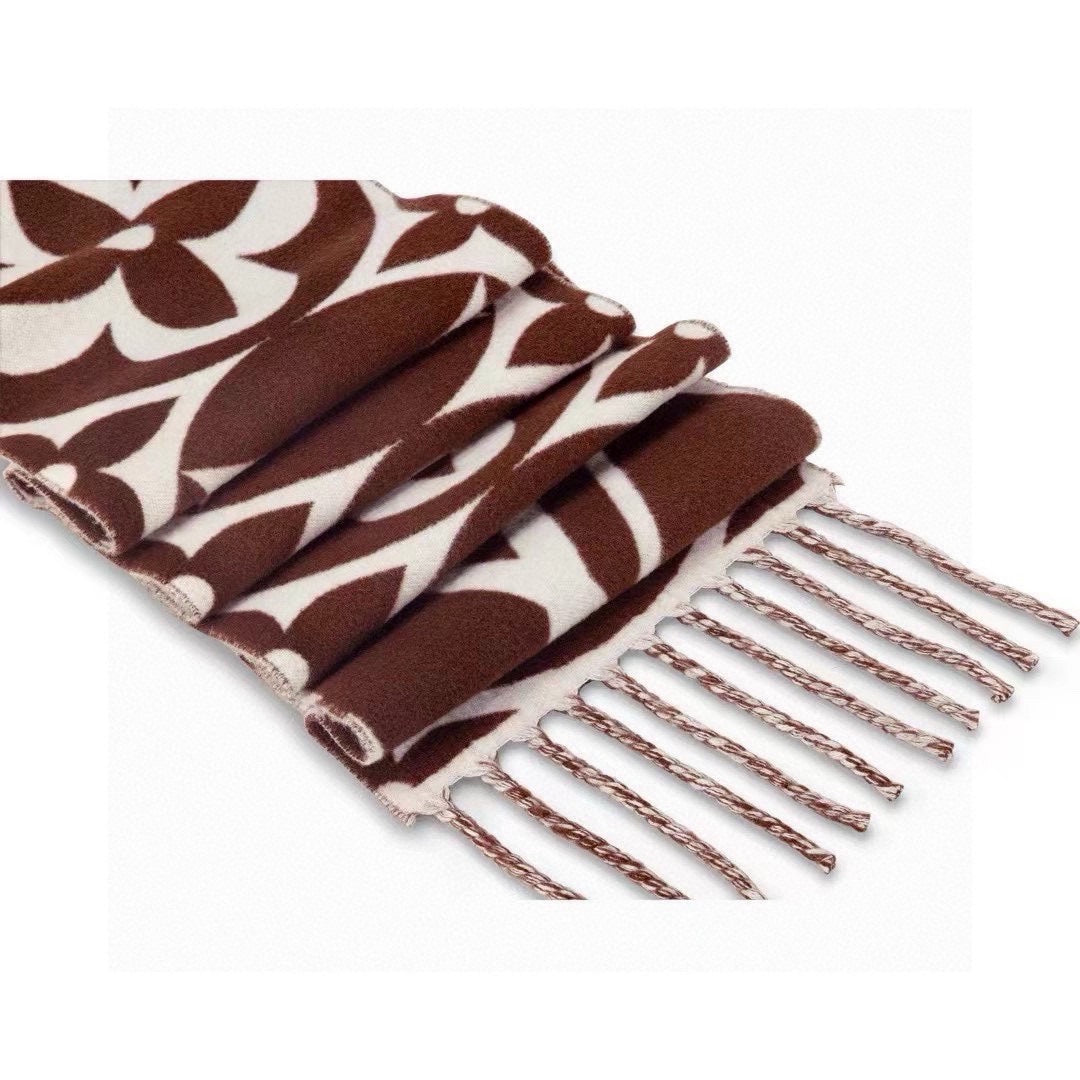 MEDALLION SCARF 235 CM IN CHOCOLATE BROWN MIX WHITE WOOL 399900 mysite