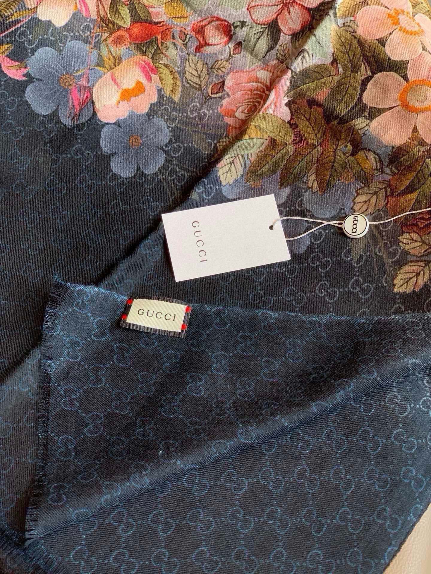 SCARF 200 CM IN BLACK CASHMERE WITH COLORFUL FLOWER 405252 mysite