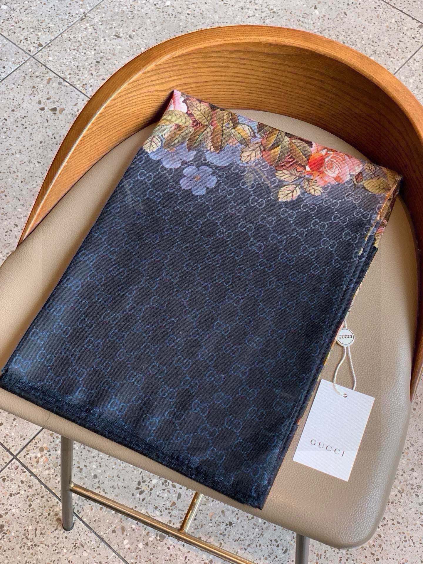 SCARF 200 CM IN BLACK CASHMERE WITH COLORFUL FLOWER 405252 mysite